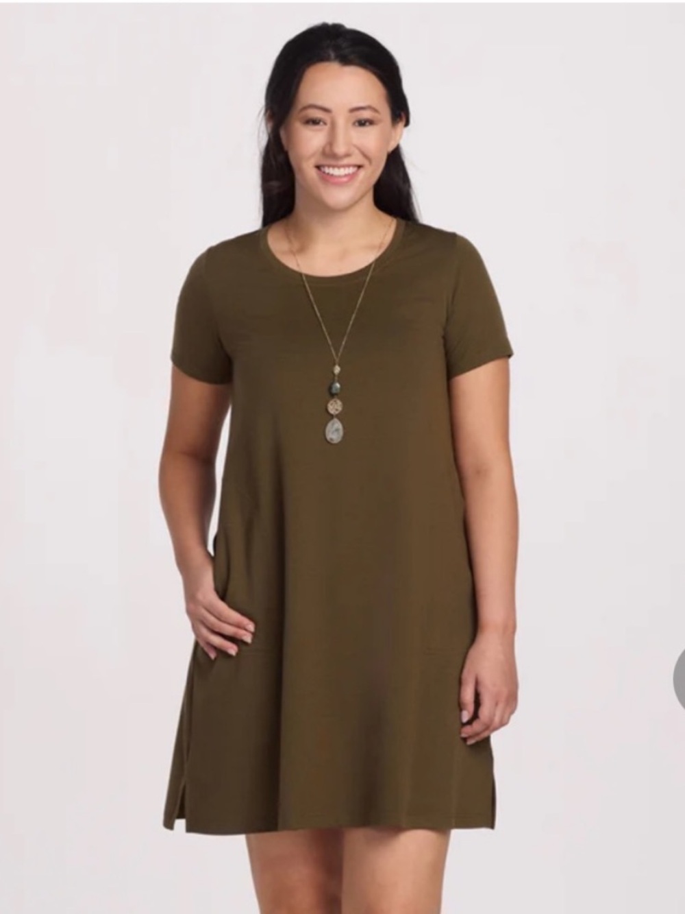 Woolx Georgie Olive Green Short Sleeve Swing Dress 3X